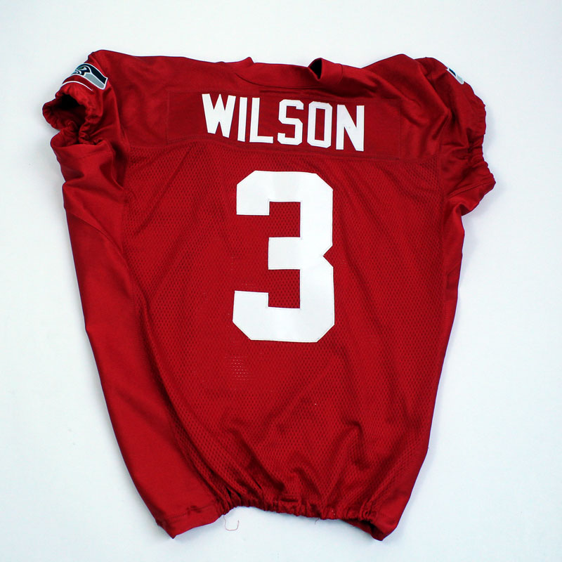 Team Issued Russell Wilson 3 Red Practice Jersey SA 10933 Seattle Seahawks